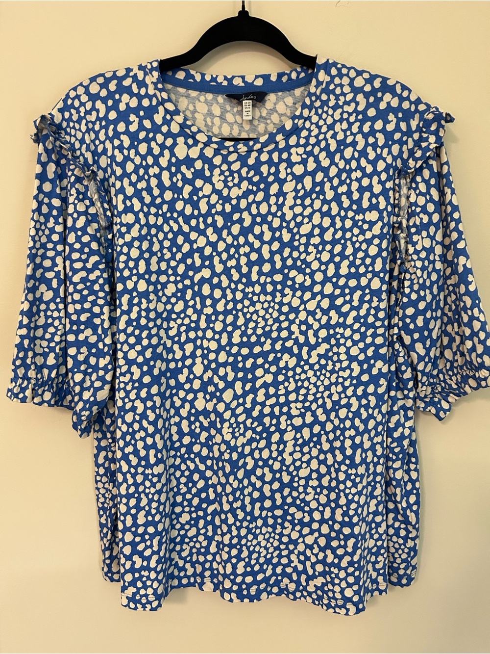 Joules Blue White Speckled Puff-Sleeve Blouse Size 16 - Picture 2 of 9